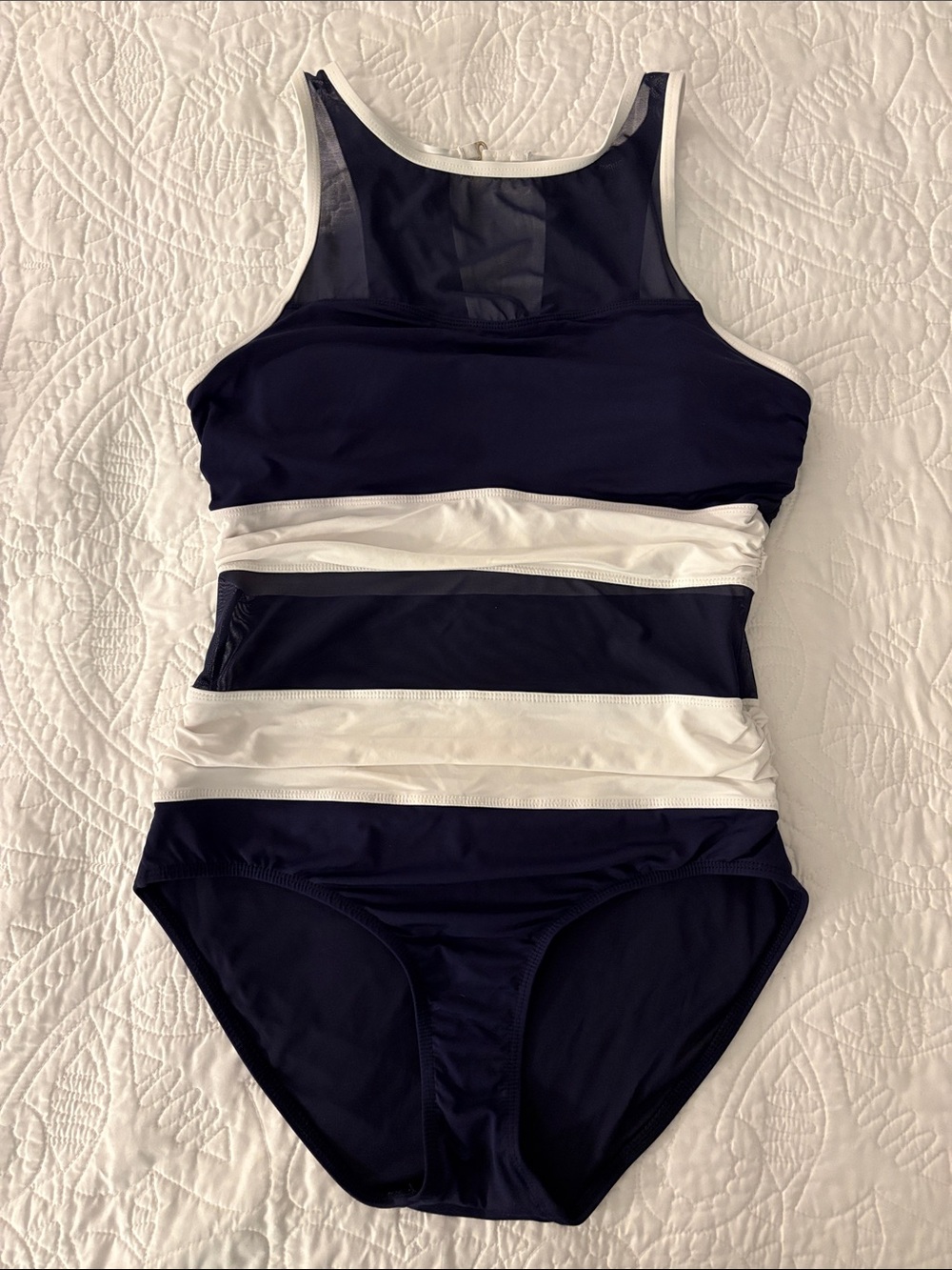 Anne Cole Navy and White Striped One-Piece Swimsuit